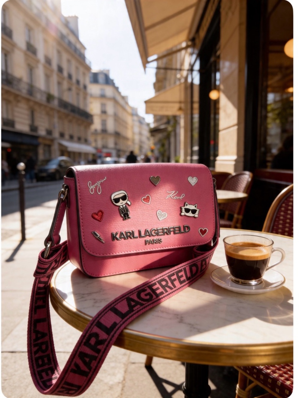 Karl Lagerfeld Hot Pink Crossbody Bag with Logo Strap - Picture 2 of 12